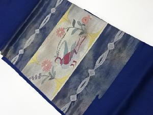 リサイクル　変わり横段に花鳥模様織出し名古屋帯